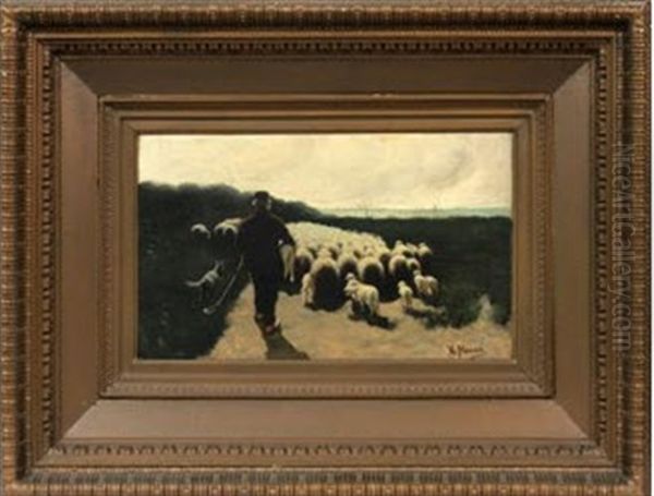 Shepherd With Flock Oil Painting by Anton Mauve