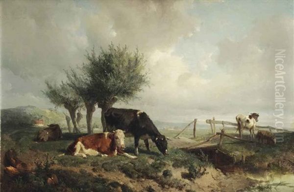 Landschap Met Vee: Cows Grazing Oil Painting by Anton Mauve