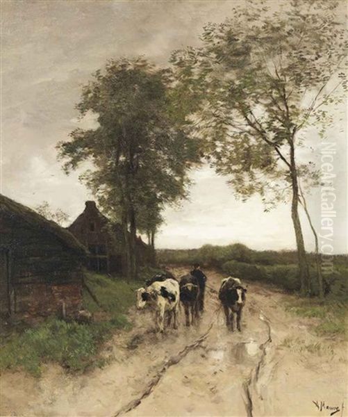 Entering The Village Oil Painting by Anton Mauve