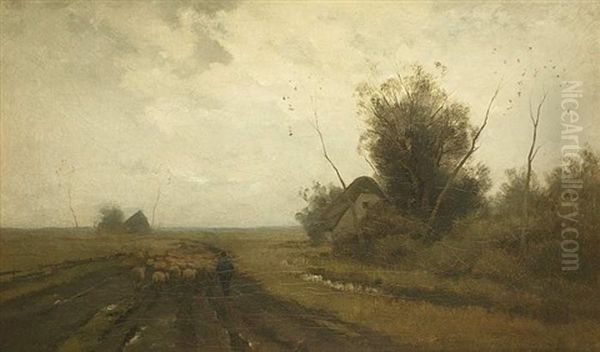 Weite Polderlandschaft Mit Heimziehender Schafherde Oil Painting by Anton Mauve