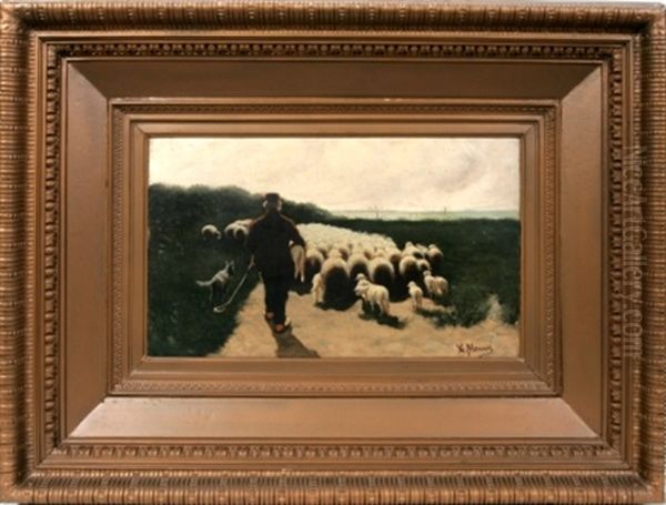 Shepherd With Flock Oil Painting by Anton Mauve