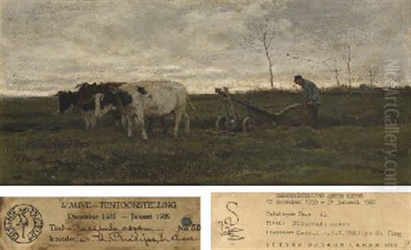 Ploegende Ossen: A Farmer Ploughing With Three Oxen Oil Painting by Anton Mauve