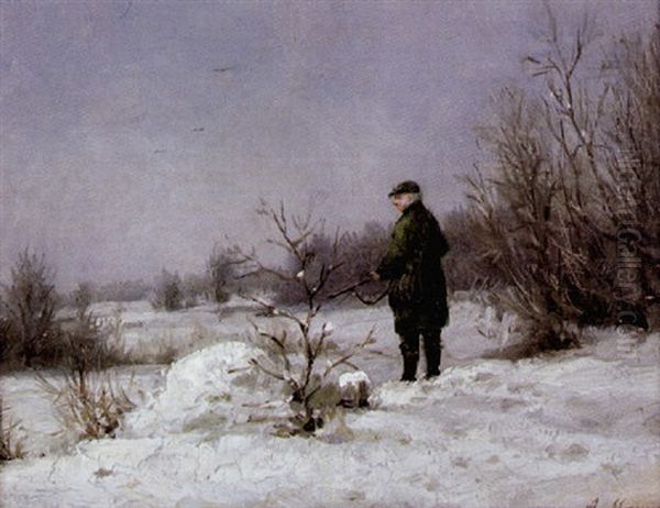 Jager In Verschneiter Marschlandschaft Oil Painting by Anton Mauve