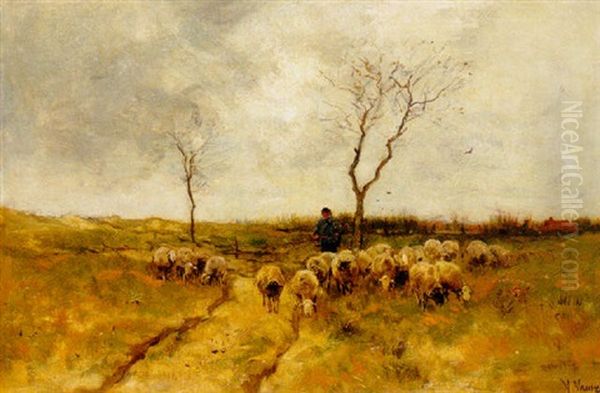 A Shepard With His Flock Oil Painting by Anton Mauve