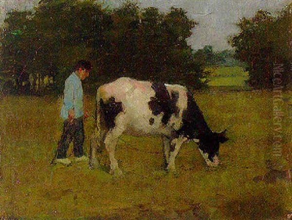 A Cowherd Oil Painting by Anton Mauve