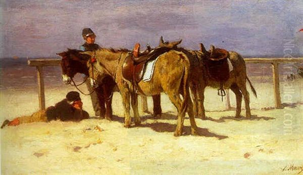 Boys With Donkeys On The Beach Oil Painting by Anton Mauve