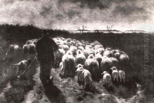 Herding Sheep Oil Painting by Anton Mauve