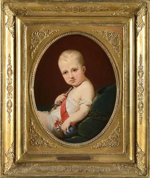 Portrait Du Roi De Rome Enfant (after Baron Francois Gerard) Oil Painting by Jean Baptiste Mauzaisse