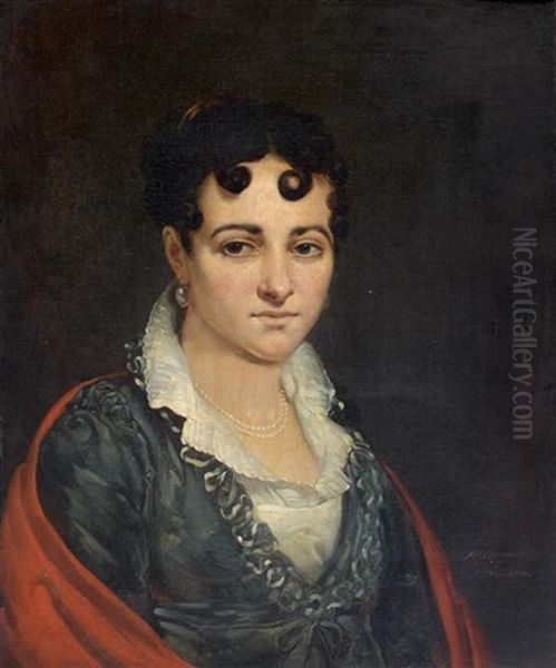 Portrait De Madame Esclavon Oil Painting by Jean Baptiste Mauzaisse