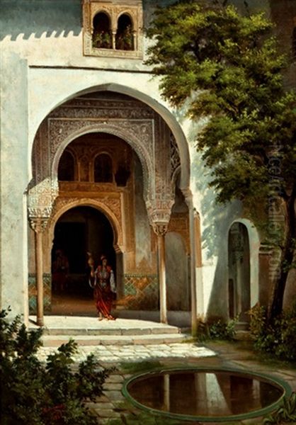 Patio De La Alhambra Oil Painting by Jean Baptiste Mauzaisse