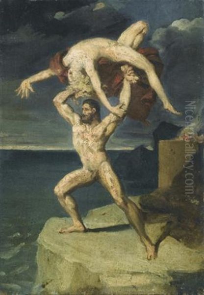 Hercule Et Lycas Oil Painting by Jean Baptiste Mauzaisse