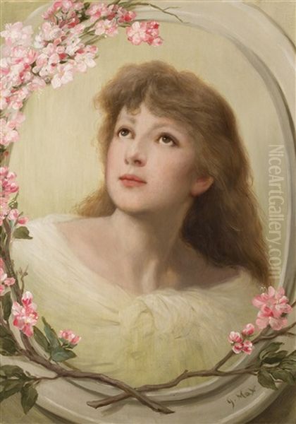 Portrait Einer Jungen Frau In Einem Ovalen Medaillon Aus Blutenzweigen Oil Painting by Gabriel von Max