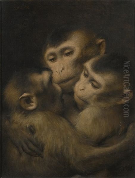 Three Monkeys Oil Painting by Gabriel von Max