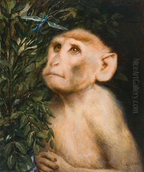 Fruhstuck (affe Und Libelle) Oil Painting by Gabriel von Max