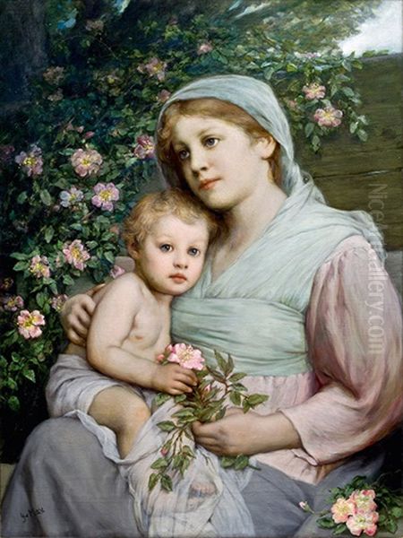 Madonna Of The Roses Oil Painting by Gabriel von Max