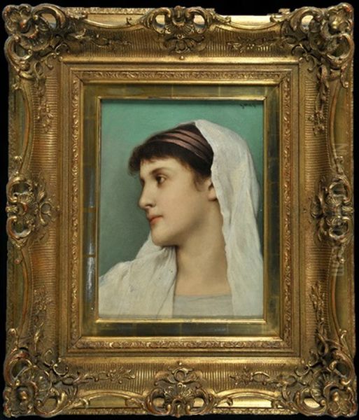 Portrait Einer Dame Mit Weisem Schleiertuch Im Profil Oil Painting by Gabriel von Max