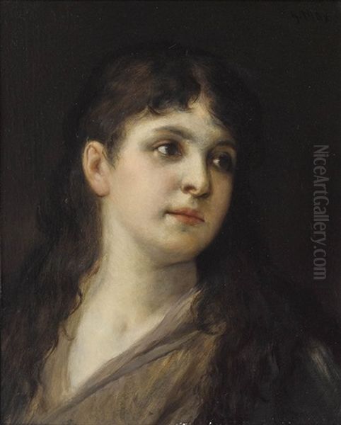 Bildnis Einer Jungen Dame (melancholie) Oil Painting by Gabriel von Max