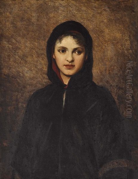 Junges Madchen In Schwarzem Mantel Mit Kapuze Oil Painting by Gabriel von Max