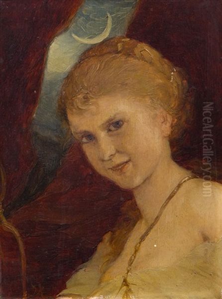 Portrat Eines Madchens Als Diana Oil Painting by Gabriel von Max