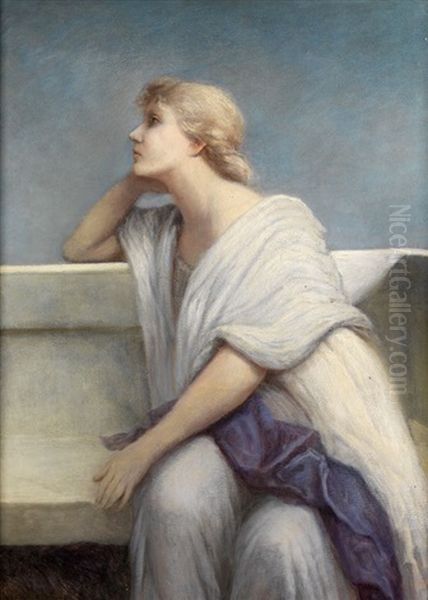 Bildnis Einer Jungen Frau Auf Einer Steinbank Sitzend Oil Painting by Gabriel von Max