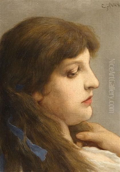 Madchenportrat Im Profil Oil Painting by Gabriel von Max