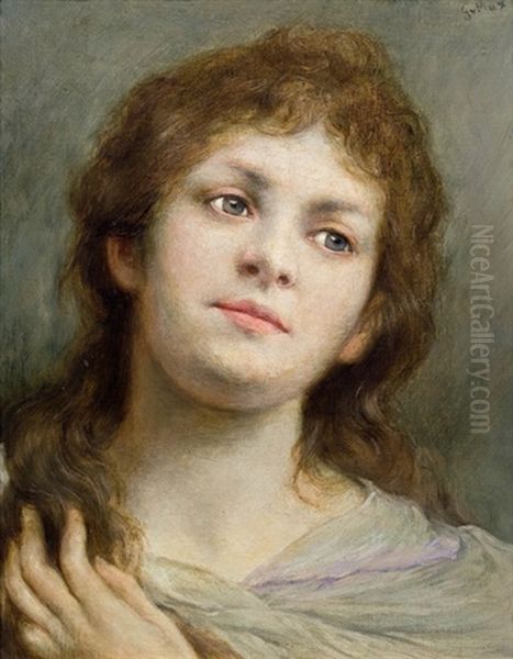 Sehnsucht (madchenportrat) Oil Painting by Gabriel von Max