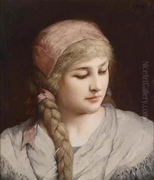 Portrait Einer Jungen Frau Mit Blondem Zopf Oil Painting by Gabriel von Max