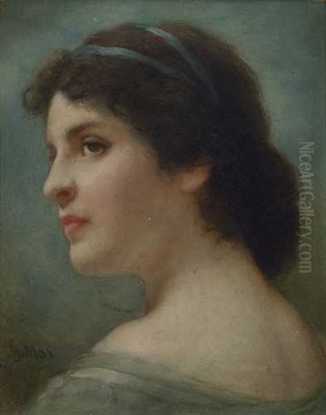 Bildnis Einer Jungen Frau Mit Blauem Haarband Oil Painting by Gabriel von Max