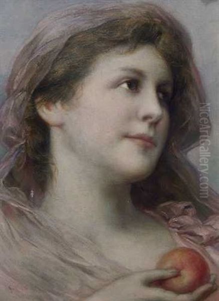 Bildnis Einer Jungen Frau Mit Apfel Oil Painting by Gabriel von Max