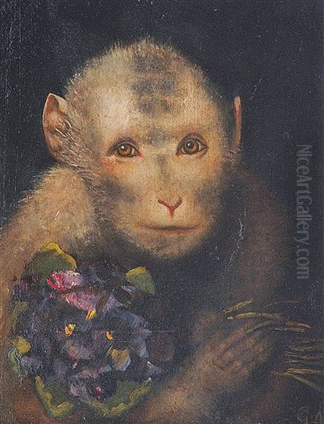 Affe Mit Stiefmutterchen Oil Painting by Gabriel von Max