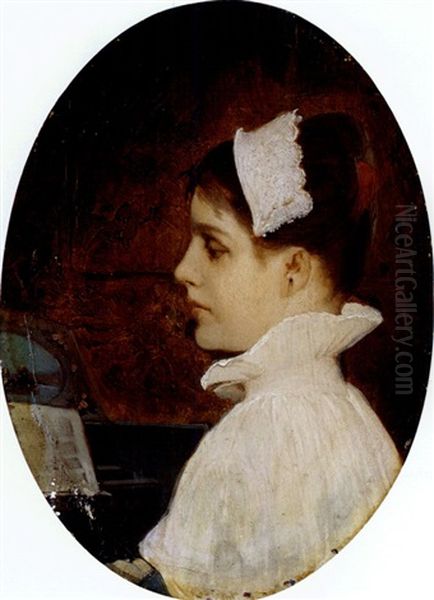 Portrait Eines Madchens Mit Haube Oil Painting by Gabriel von Max