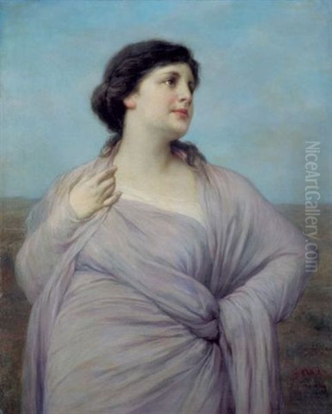 Lerchensang - Bildnis Einer Jungen Dame Im Violetten Gewand, Den Blick In Die Ferne Schweifend Oil Painting by Gabriel von Max