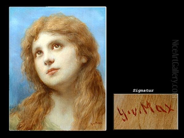 Junge Frau Vor Blauem Hintergrund Oil Painting by Gabriel von Max