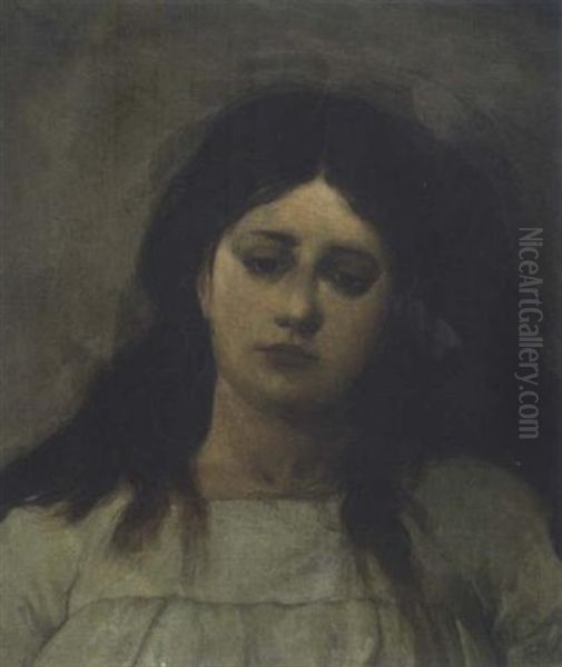 Bildnis Einer Jungen Frau Mit Gesenktem Blick Oil Painting by Gabriel von Max