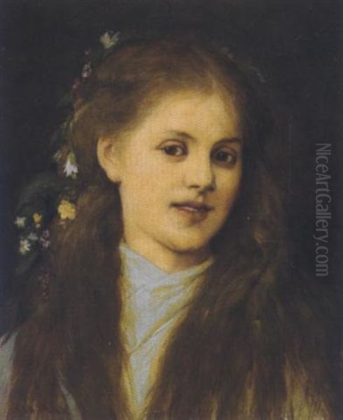 Madchen Mit Blumen Im Haar Oil Painting by Gabriel von Max