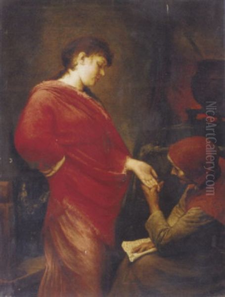 The Palm Reader Oil Painting by Gabriel von Max