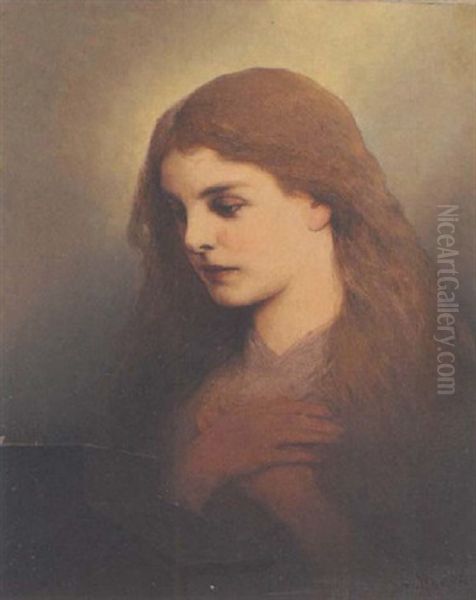 Betendes Madchen (die Jungfrau Maria Im Gebet?) Oil Painting by Gabriel von Max