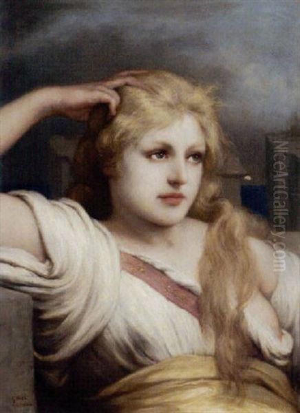 Meditation. Junges Madchen Mit Blondem Haar Oil Painting by Gabriel von Max