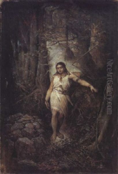 Junge Amazone In Waldlandschaft Oil Painting by Gabriel von Max