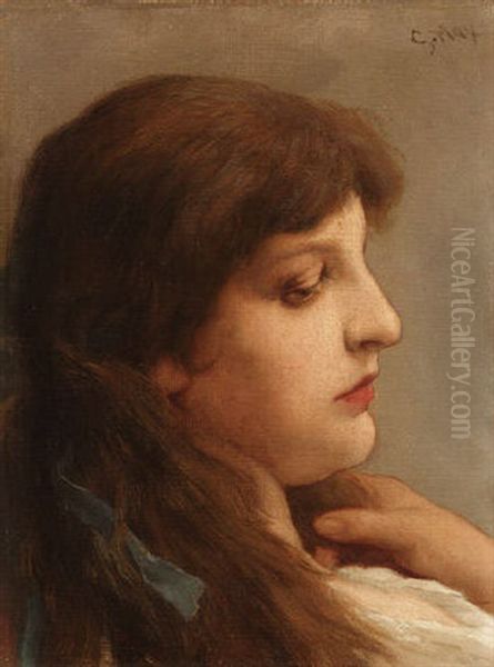 Portrat Eines Madchens Mit Blauer Schleife Im Haar by Gabriel von Max