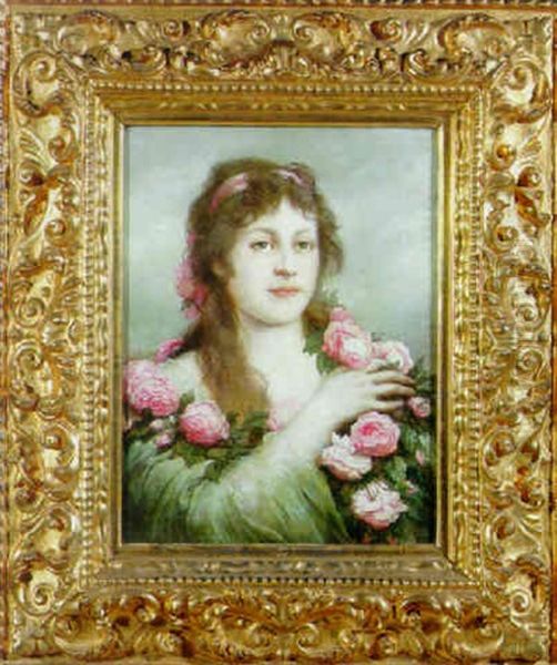 The Rose Garland Oil Painting by Gabriel von Max