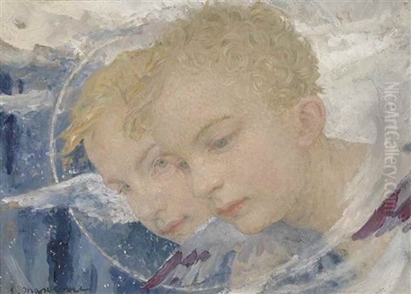 Deux Anges Oil Painting by Edgar Maxence