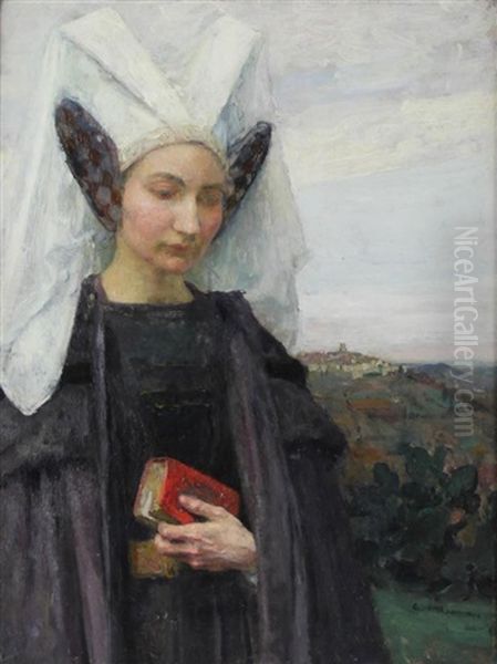 Lady In Medieval Costume Oil Painting by Edgar Maxence