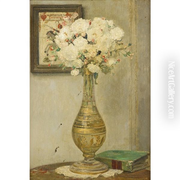 Still Life With Vase Of Flowers Oil Painting by Edgar Maxence