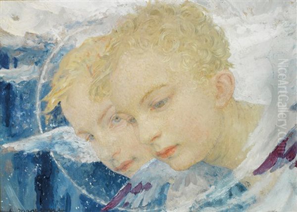 Deux Anges Oil Painting by Edgar Maxence