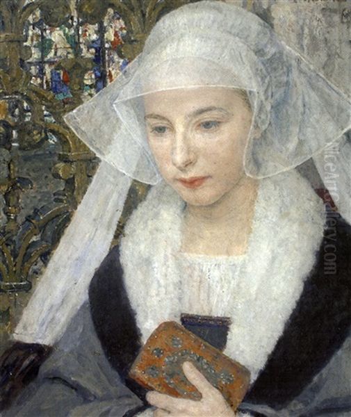 Femme Au Missel Oil Painting by Edgar Maxence