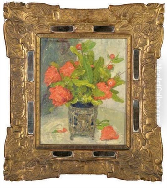 Vase Aux Fleurs Rouges Oil Painting by Edgar Maxence