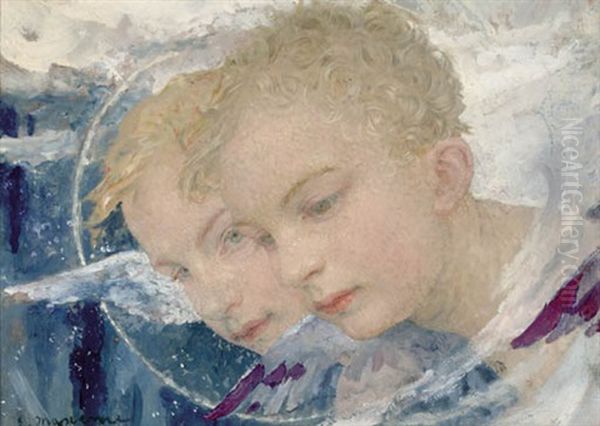 Deux Anges Oil Painting by Edgar Maxence