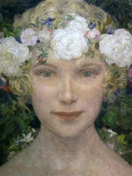 Portrait De Jeune Fille Oil Painting by Edgar Maxence