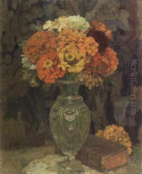 Zinia Dans Un Vase Oil Painting by Edgar Maxence